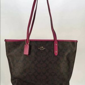 Coach Brown/Black LeatherLogo PinkTrim ShoulderBag